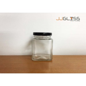 280 ML. Glass Bottle Cover Black - Wide Mouth Glass Jar, Cover Black (280 ml.)
